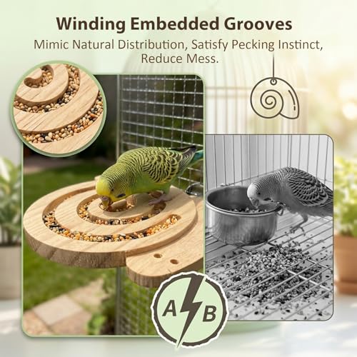 2Pcs Bird Foraging Toys Puzzle Feeders, Wood Bird Enrichment Toys with Perch for Cages Reduce Seed Mess, Foraging Toys for Novice/Older/Slow-Learning Birds