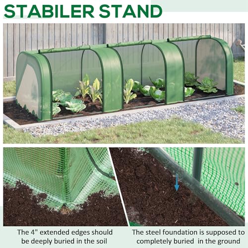 Outsunny 10' x 3' x 2.5' Mini Greenhouse Portable Tunnel Green House Green | Roll-Up Zippered Doors, UV Waterproof Cover, Steel Frame - color: Green, size: 10' x 3' x 2.5'