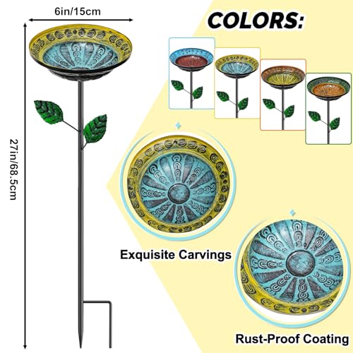 4 PCS Metal Bird Baths for Outdoors, Small Garden Bird Bath with Metal Stake, Hummingbird Feeder for Yard Lawn Decoration (Retro Double Color Splicing) - color: 4P - Retro Double Color Splicing
