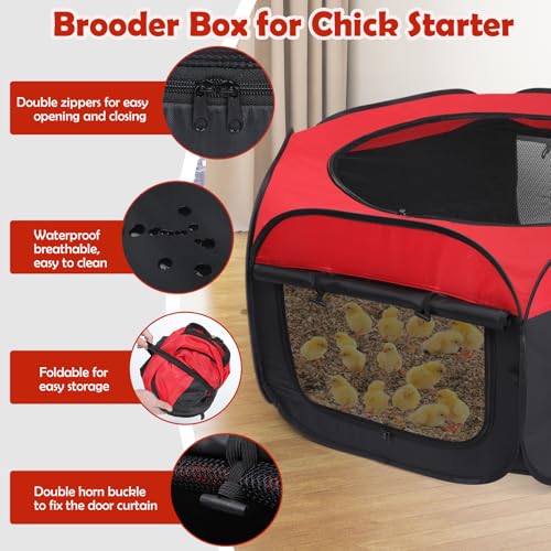 Brooder Box for Chicks Pop-Up Baby Chicken Cage Perch Up to 17 Baby Chicks, Ducks and Quails Chick Starter Kit with Storage Bag, Top Cover, Fixed Pegs, Waterproof Mat