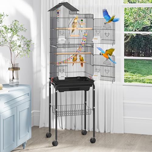 YITAHOME 62 Inch Large Bird Cage | Bird Cage with Rolling Stand, Feeding Doors & Hanging Accessories for Parrots Cockatiels Parakeets