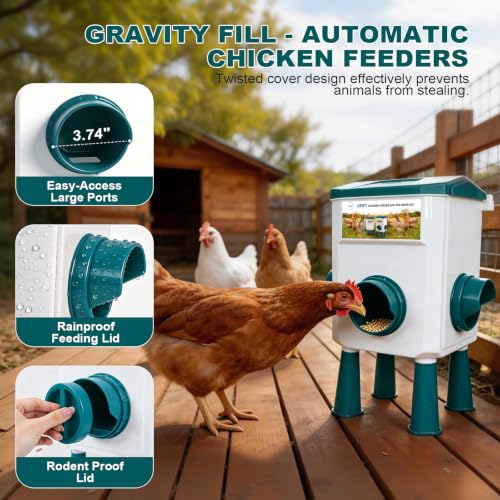 Chicken Feeder and Waterer Set with Legs,2 Gallon Automatic Waterer with Float Valve,26.5 Pounds Practical Feeder,Reduces Feed Waste,BPA-Free for Long-Term Use,Standing/Hanging Use for Poultry - color: white