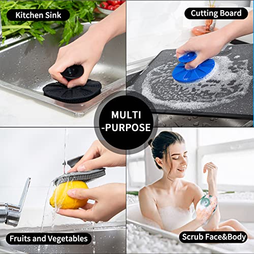 Silicone Dish Scrubber, Non-Scratch Scrub Spong for Washing Dish, Pot, Pan | Kitchen Silicone Sponge, Fruit & Vegetable Cleaning Brush, Reusable Dishwashing Scrubber, Suction Up Hang, 1 Pack, Black - color: 1pcs Black