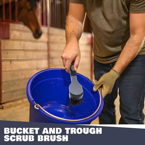 2 Pack 10" Horse Bucket Brush, Horse Bucket and Trough Scrub Brush, Water Buckets Brushes for Livestock Farm Equine Water Buckets Feed Trough Non Slip Grip Durable Synthetic Fiber Black Gray