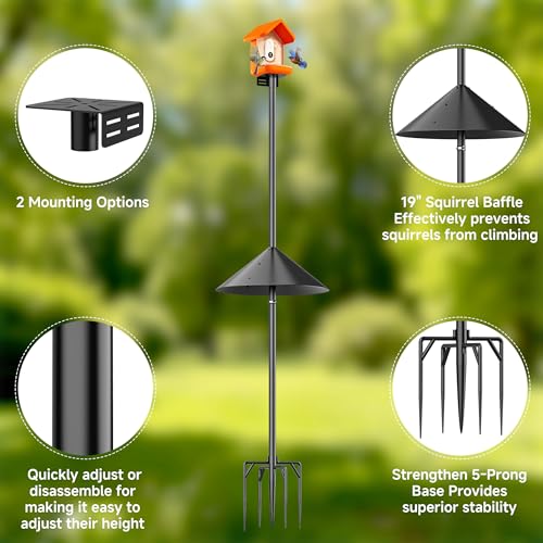 79" Smart Bird Feeder Pole Stand with 19" Proof Squirrel Baffle - Dia 1 Inch Bird House Pole for Camera Birdfeeder, Feeding Station for Outdoors Heavy Duty, Compatible Post Mount - size: 79IN