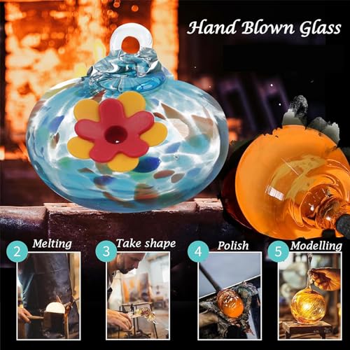Charming Wind Chimes Hummingbird Feeder for Outdoors Hanging Ant and Bee Proof, Never Leak,Unique Hand Blown Glass Humming Bird Feeder Perfect Garden Decor for Window Garden Patio