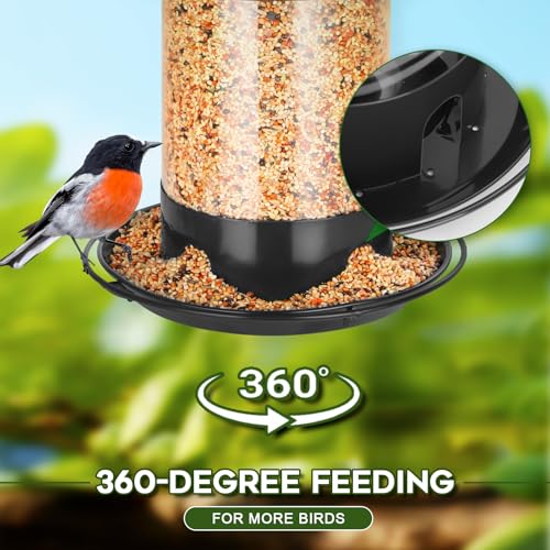 Gbekery Metal Bird Feeders for Outdoors Hanging, Weather Resistant Wild Bird Feeder with 360 Degree Feeding Tray, Black - color: Black