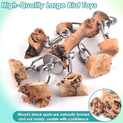 DBNESS Bird Toys for Parrot, Durable Stainless Steel Large Birds Chew Toy, Hanging Detachable Natural Hardwood Blocks for Medim to Large Eclectus, African Greys, Amazon Parrot, Cockatoo - style: Vertical String