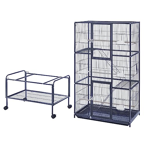 Panana 69inch Height Large Bird Cages Parrot Cage Wide Flight Metal Animal Cage for Budgie Parakeet Conure with Rolling Stand Wheels (Black)