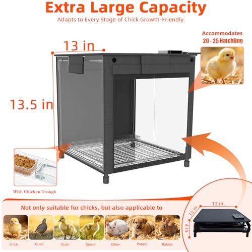 Brooder Box for Chicks, Upgrade Chicken Brooder Box with Adjustable Temp (77~95℉) & 9H Timer, Removable Feeder, Waterer, 10S Rapid Brooder Heating Plate, 200W Poultry Coop Heater Fits Ducks, Quails - color: Jet black