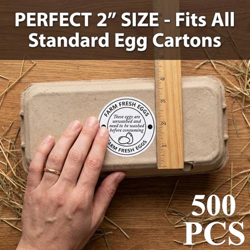 500Pcs 2 inch Egg Carton Stickers, Egg Stamps for Fresh Eggs Alternative, Farm Stand Supplies Handling Labels, Self Adhesive Unwashed Sign Decals for Chicken Quail Packaging