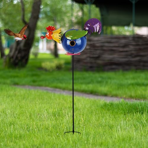 37" Bird Houses for Outside, Outdoor Metal Rooster Birdhouse with Hanging String & Poles for Patio, Yard, Garden - style: Rooster