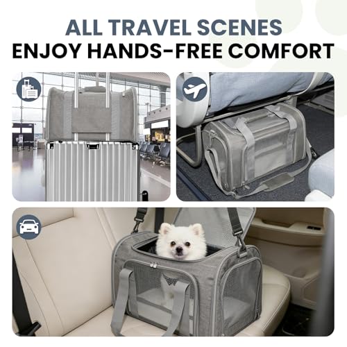 Soft-Sided Cat Carrier 20x13x13 in Expandable Travel Pet Bag 22LBS | For Cats and Small Dogs with Anti-Scratch Mesh Washable Mat Collapsible Escape-Proof Airline Approved with Shoulder Strap - color: Gray, size: 13.4"L x 13.4"W x 20.1"H