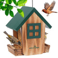 Wooden Hanging Hopper Bird Feeder for Outdoors with Weatherproof Roof Green | Bird House Feeder Attracts Various Wild Birds Cardinals, Bluebirds For Backyard, Yard And Patio Hanging Feeding - color: Green