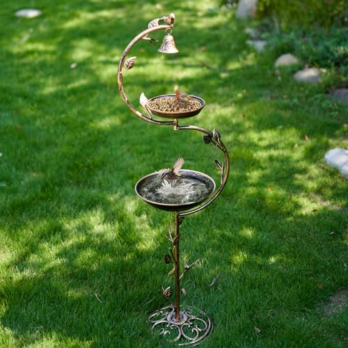 HOUYANG 44" H Cast Iron Bird Baths for Outdoors with Metal Bird Feeder,Vintage Metal Bird Bath Bowl Garden Lawn Yard Decorations - color: Birdbaths-B