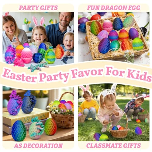 12pcs 3D Printed Dragon Eggs, 3D Dragon Eggs with Dragon Inside,Prefilled Easter Dragon Egg with Articulated Dragon Toy,for Easter Basket Stuffers Party,Desktop Decoration (3D Printed Egg) - color: 12pcs