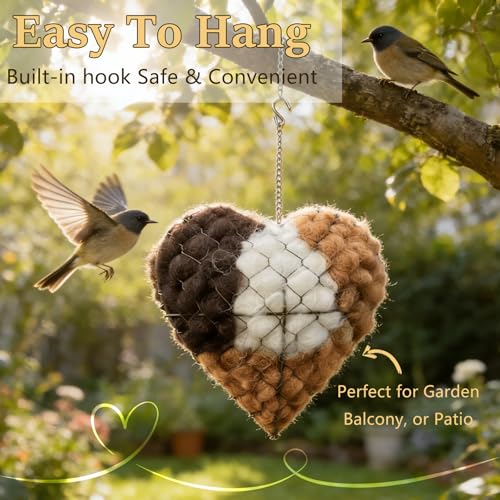 Handmade Alpaca Fiber Bird Nesting Heart, 2026 New Birds Nests Material Holder, Refillable Bird Nesting Heart Outdoor Yard Art, Winter Fowl Gifts Animal Hummingbirds Lovers Home Garden Yard (1 PCS)