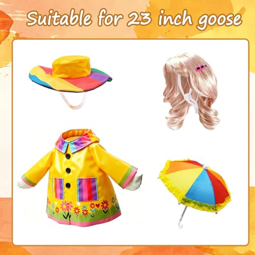 4 Pcs Porch Goose Raincoat with Wigs, Outfits and Clothes, Spring Summer Goose Statue Raincoat Costume, 23" Geese Statue Clothes for Patio Yard Lawn Outdoor Decor - color: Yellow Garden Raincoat