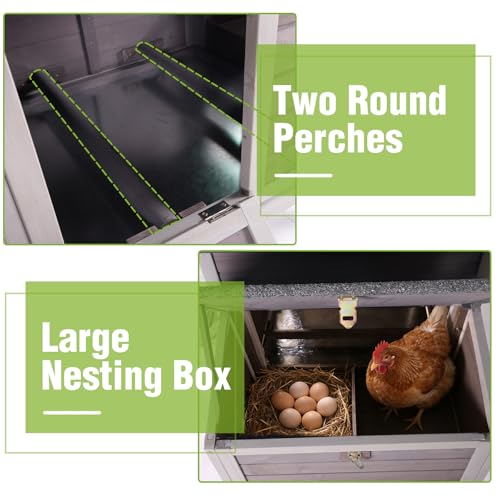GUTINNEEN Chicken Coop Outdoor Weatherproof Duck House with Nesting Box, Perches, Metal Tray for 2-4 Chickens, Ducks, 40.94" L x 27.37" W x 38.55" H - color: (Grey)