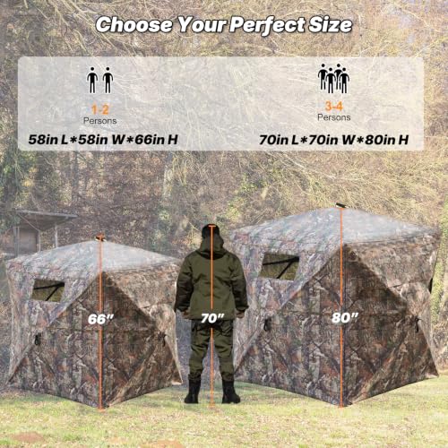 Hunting Blind 360/270 See Through Deer Blind, Pop Up Ground Blind | 2/3/4 Person Soft Material Camo Tent，Easy-Fold Portable Concealed Shelter with Carrying Bag, Lightweight, Silent Slid Windows - size: 360° See Through(3-4 Person)