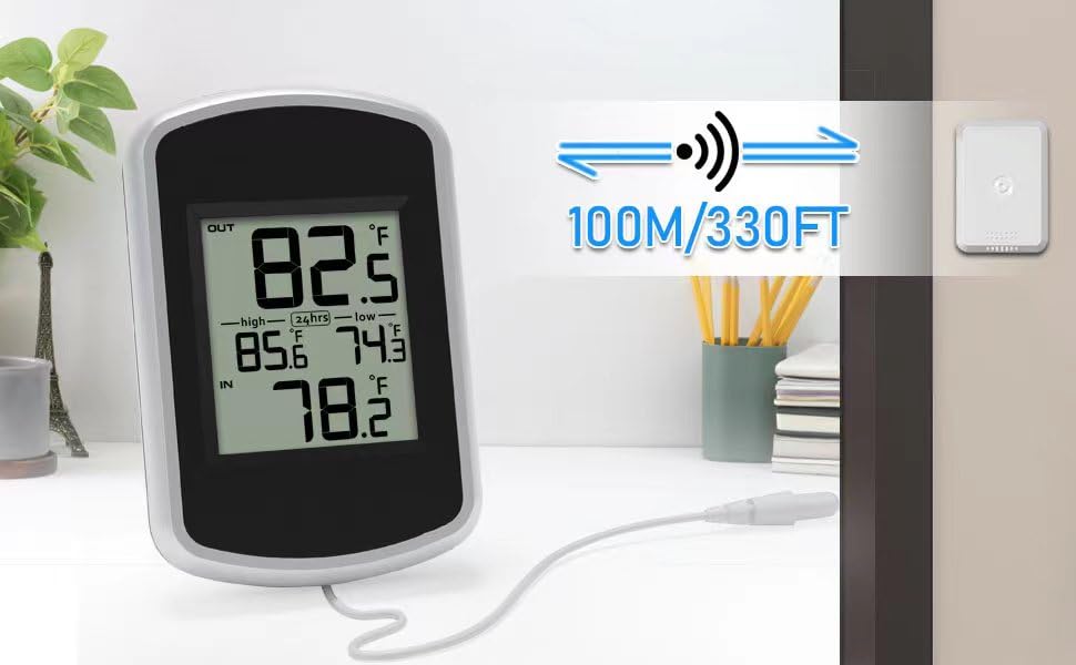 Urageuxy Wireless Indoor Outdoor Thermometer, Digital Inside and Outside Temperature Monitor for Greenhouse and Home Room, Fahrenheit Only