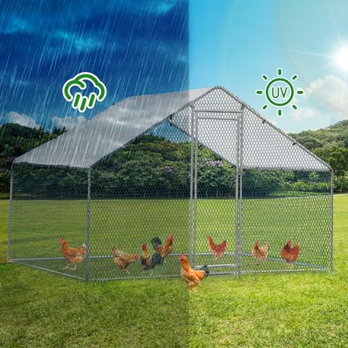 Large Metal Chicken Coop with Run, Walkin Chicken Coop for Yard with Waterproof Cover, Spire Roof Large Poultry Cage for Hen House, Duck Coop and Rabbit Run (6.5x6.5x6.5ft) - size: 6.5x6.5x6.5ft