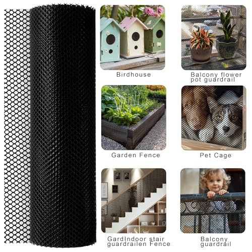 15.7 in x 19.7 FT Plastic Chicken Wire Fencing,Comes with 30 Twist Ties, Black Chicken Wire mesh,Poultry Netting,Poultry Fence,Chicken Wire for Crafts,Plastic Garden Fencing,Floral Chicken Wire - size: 15.7IN*19.7FT