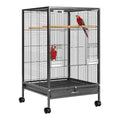 VIVOHOME Wrought Iron Bird Cage with Rolling Stand, 30 Inch Height | Standing Bird Flight Cage with Casters, Slide-out Tray for Parakeets Cockatiels Lovebirds Canaries Finches Conures, Black - color: Black