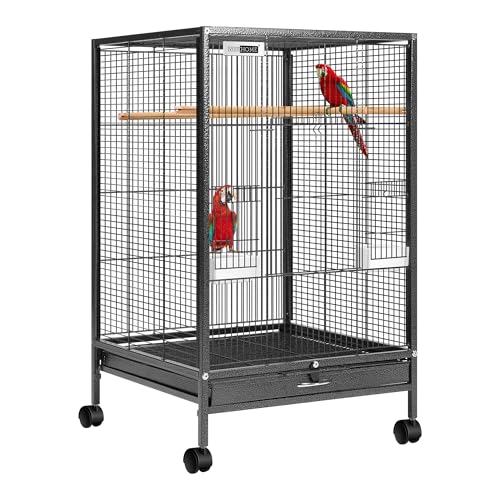 VIVOHOME Wrought Iron Bird Cage with Rolling Stand, 30 Inch Height | Standing Bird Flight Cage with Casters, Slide-out Tray for Parakeets Cockatiels Lovebirds Canaries Finches Conures, Black - color: Black