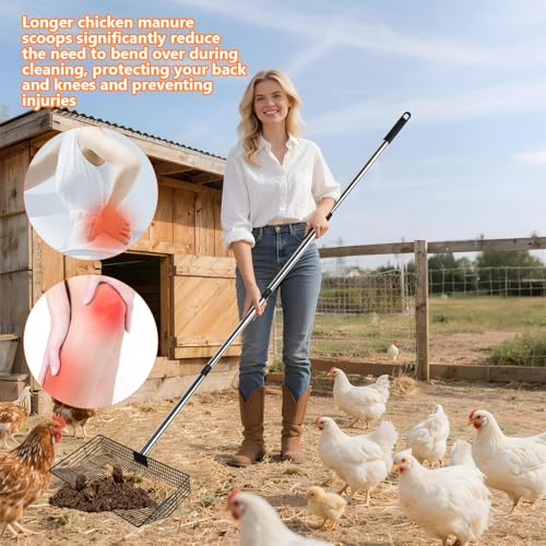 Chicken Poop Scooper for Sand, 15-Inch Large Adjustable Metal Chicken Manure Scoop, Chicken Coop Scooper for Sand Suitable for Chicken Coops, Rabbit Coops, Stables, Gardens, Beaches - size: 15 inch