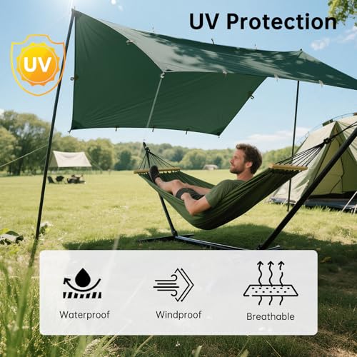 FREE SOLDIER Waterproof Camping Tarp Shelter Awning | Lightweight, Compact, Quick Setup, Waterproof Sun Shelter Campingtarp,For Backpacking, Beach, Travel and Outdoor Activities - color: Lake Green 10×10.5ft
