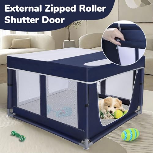 42 × 42 inch Dog Playpen with Pee Pad, Soft Puppy Playpen, 25 Height Pet Playpen for Small Dogs and Small Animals, Dog Fence Indoor, Play Yard with Zipper Door - color: Royal Blue, style: 42inch Dog Playpen with Top and Pee Pad