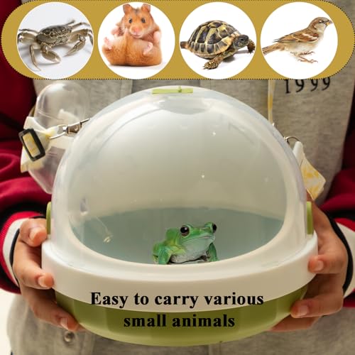 Portable Pet Travel Carrier with Water Bottle, Safety Lock, 6.3 inch Diameter, White and Green, Small Animal Transport Case for Hamster, Turtle, Bird