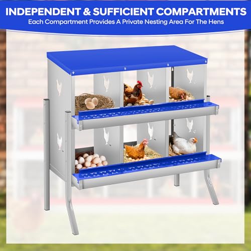 GarveeTech Chicken Nesting Box with Legs, 6 Compartment Metal Hen House, Elevated Design for Cleaner Eggs, Easy Egg Collection & Durable Poultry Nesting Solution - size: Blue-6 Compartments with legs