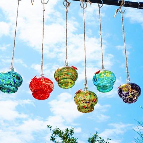 2.9" Small Blown Glass Hummingbird Feeder for Outdoors Hanging | Hummingbird Feeder with Flower Feeding Ports, Bird Feeder for Outside Garden Backyard Decor, Gifts for Women Mom Turquoise - color: Turquoise
