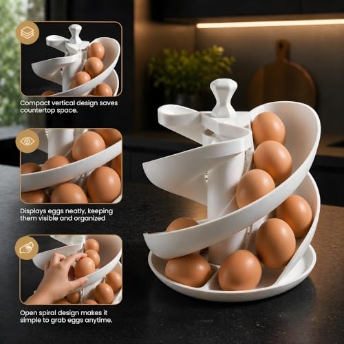 Fancy Egg Storage Holder – Freestanding Spiral Egg Cradle for Kitchen Counter | Space-Saving Countertop Egg Rack | Holds Fresh Eggs Securely | Modern Decorative Egg