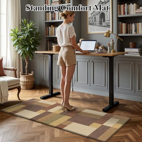 Anti Fatigue Kitchen Mat, Non Slip Cushioned Standing Floor Mat, Waterproof Kitchen Runner Rug, Farmhouse Comfort Padded Mat for Sink, Laundry, Office, Tan&Brown, 24''x71'' - color: Tan&brown