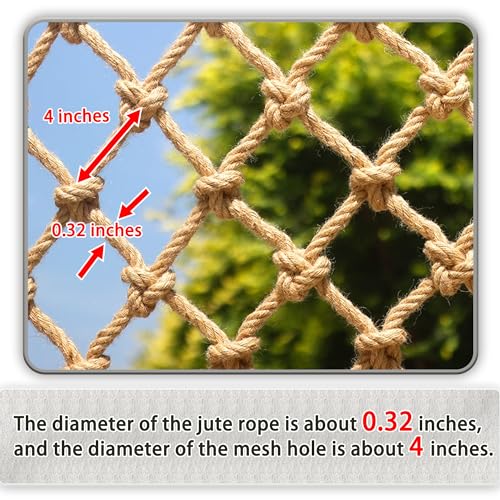 Jute Hemp Rope Nets for Safety and Decoration: Indoor & Outdoor Use, Kids' Climbing, and Versatile Protection (4ft x 12ft) - size: 4ft x 12ft