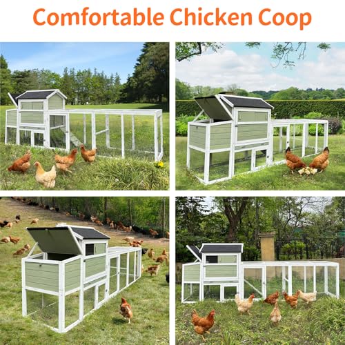 Chicken Coop, Large Wooden Chicken Coop with Nesting Boxes & Run Cage for 3-6 Chickens, Outdoor Hen House Poultry Hutch Rabbit Cage with No-Slip Ramp & Pull-Out Tray for Backyard Farm(Gray Green) - color: grey green