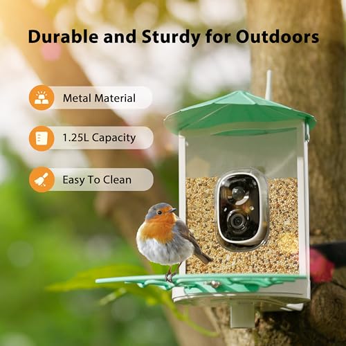 Smart Bird Feeder with Camera Solar, Auto Capture Bird Videos & Motion Detection, Birds Watching Camera Notify in Time, Metal Birds Feeder with Seed Guard, Ideal Present for Mom (Green) - color: Mint Green