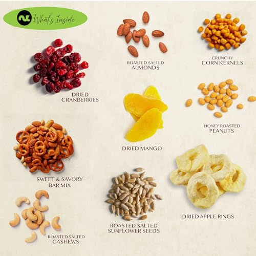 NUT CRAVINGS - Dried Fruit & Mixed Nuts Basket in Green Box (9 Assortments of 4 oz, 2.25 lb) Food Arrangement, Healthy Snack Care Package, Kosher - style: Variety Bags (9 Assortment)