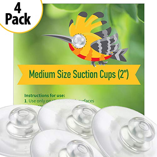 Heavy Duty Suction Cups for Windows, Shower Caddy and Bird Feeders, 4 Pack | 2 inch silicone suction cup with hole, fits sink caddy and hummingbird feeders, holds up to 4.4 lb, clear, reusable