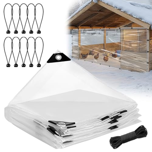 MEWTOGO 6.6x13ft Chicken Coop Covers Accessories for Winter | Easy to Install & Waterproof Chicken Run Tarp, with Elastic Cords & Rope - size: 6.6x13ft