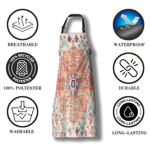 Artist Apron for Women Carpet Boho Style Ethnic Design Fun Aprons for Men for Kitchen Cooking Restaurant BBQ Painting Crafting Gardening 27” (W) x 31” (H), Waterproof Aprons - color: Carpet Boho Style