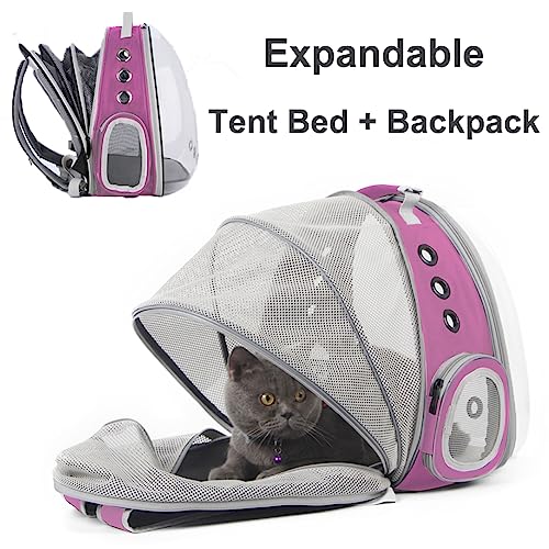 Expandable Pink Cat Backpack Carrier, Fit up to 12 lbs, Space Capsule Clear Bubble Window Pet Carrier Backpack for Kitten Bunny Rabbit and Small Puppy - color: Pink