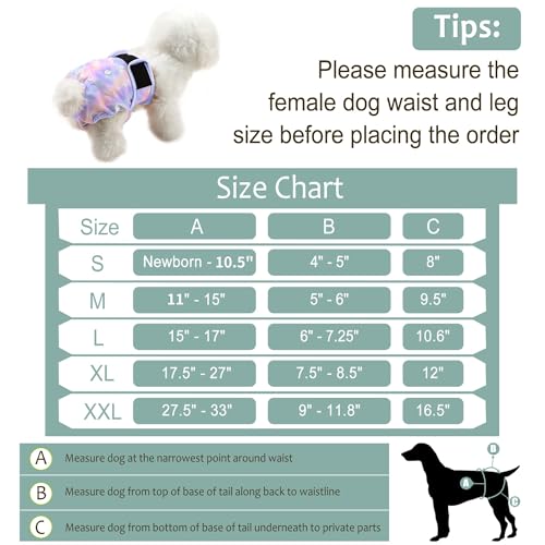 3 Pack Female Dog Diapers - Reusable Diapers for Doggie in Heat - Highly Absorbent Dog Diapers Female for Pet Incontinence with Adjustable Snaps (Tie Dye, S) - color: Tie Dye, size: Small（New Born-11.5“Waist）