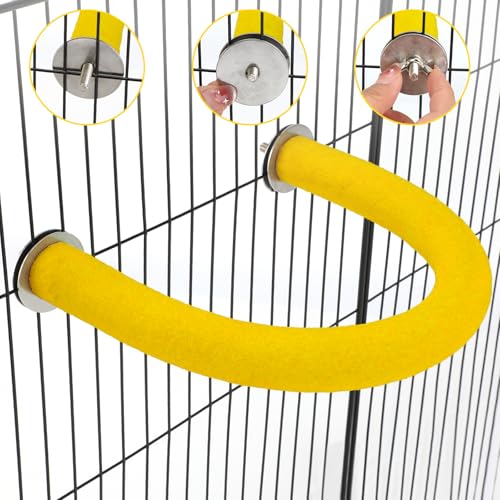 Rypet U-Shaped Large Parrot Perch, Quartz Bird Perch for Cage(Yellow L) | Safe Chew & Rest Perch for Large Birds, Durable Non-Toxic Cage Accessory, for Parakeets Cockatiels Conures Macaws - color: Yellow, size: Large