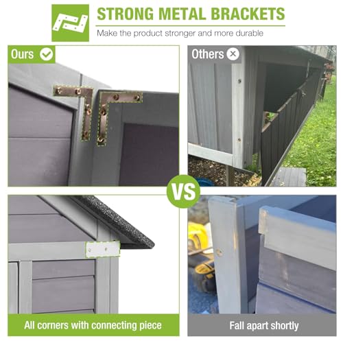 GUTINNEEN Large Chicken Coop with Durable Wheels for 8-10 Chickens, 68.1" Wooden Hen House with 4 Nesting Boxes, 2 Removable Trays & Sturdy Metal Brackets, Mobile Duck Coop Easy Assembly Poultry Cage - color: Grey 21.1ft²