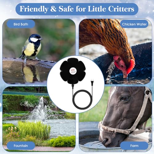 Tujoe 2 Pack 250W Bird Bath Heater De-icer, Thermostatically Controlled Birdbath Water Heater with 6.6 ft Cord, Outdoor Winter Heaters for Bird Bath, Chicken Waterer, Pond