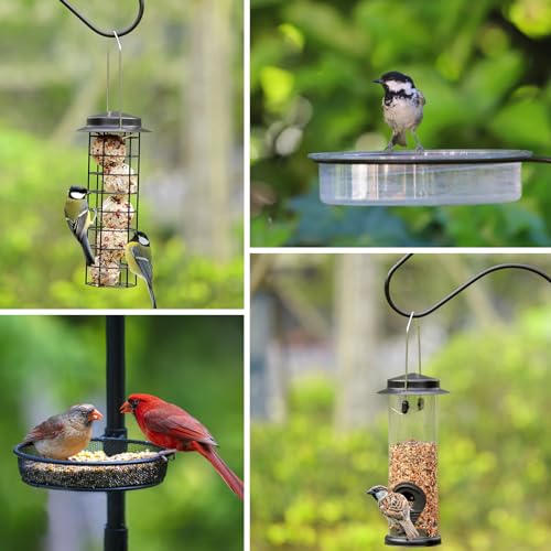 ERYTLLY Bird House Pole Mount Kit 80 Inch 2 Pair Hooks Multi Feeders Bird Bath Feeder Tray - Heavy Duty Adjustable Bluebird Feeder Support Rod Stand Set for Outside, Yard, Garden - size: 80 in with 4 Hooks and Feeders Kit